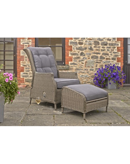 Kettler Jarvis Recliner with footstool - Rattan inc Taupe Cushions