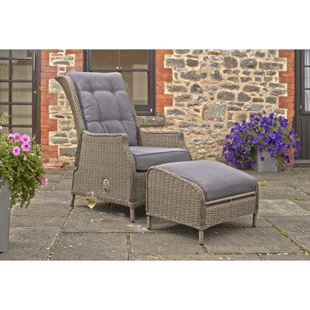 Kettler Jarvis Recliner with footstool - Rattan inc Taupe Cushions