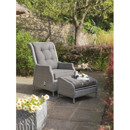 Kettler Jarvis Recliner with footstool - White Wash inc Taupe Cushions