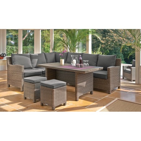 Kettler Palma Casual Dining Corner Set + Dark Oak Slat Table - Oyster